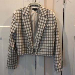 Danielle Bernstein White Plaid Crop Blazer size M